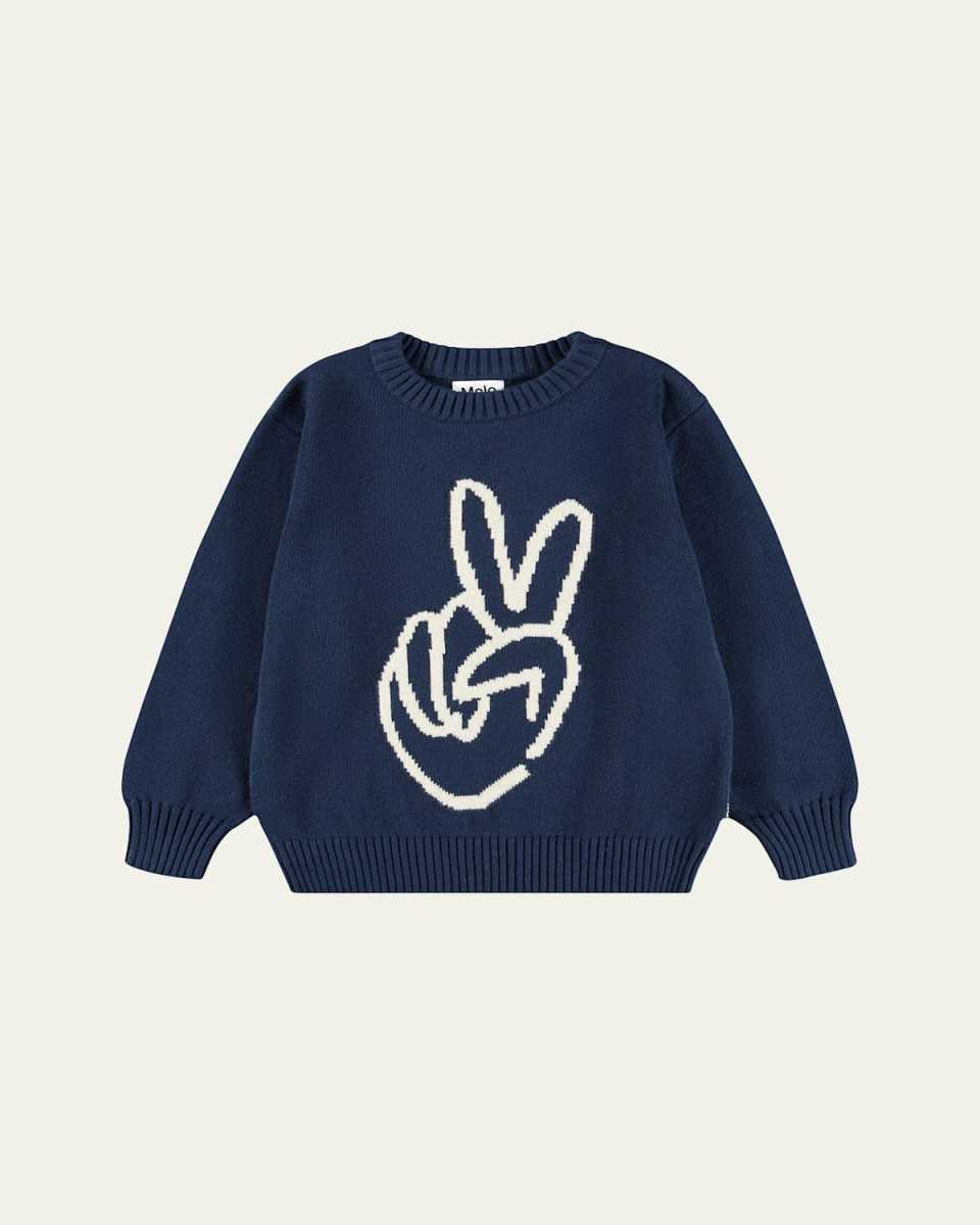 Boy's Belo Cotton & Wool Peace Sign Sweater, Size 0M-16